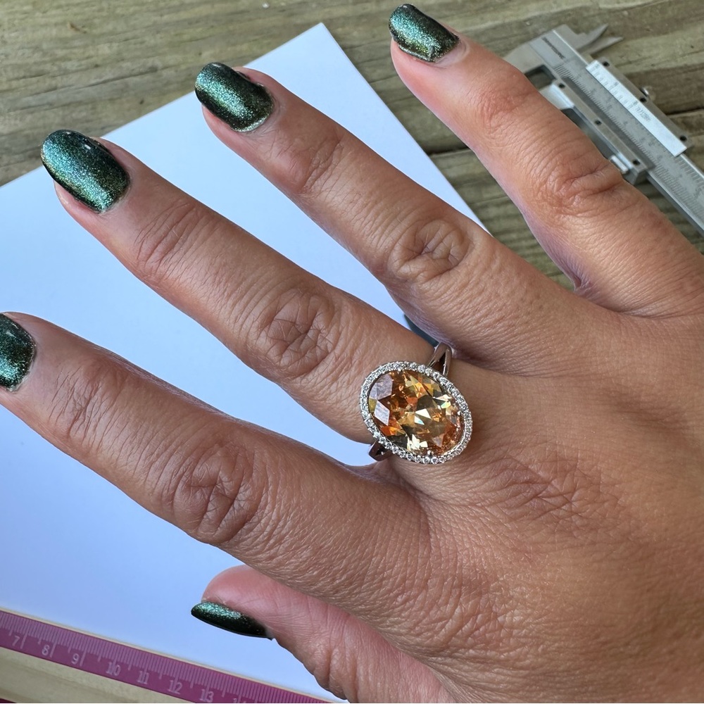 Champagne CZ and 925 Silver CZ  Halo Ring - Picture 3 of 7
